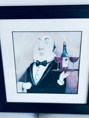 Tracy Flikinger “Wine Anyone?” Haute Cuisine Black Framed Waiter Wall Art 13x13
